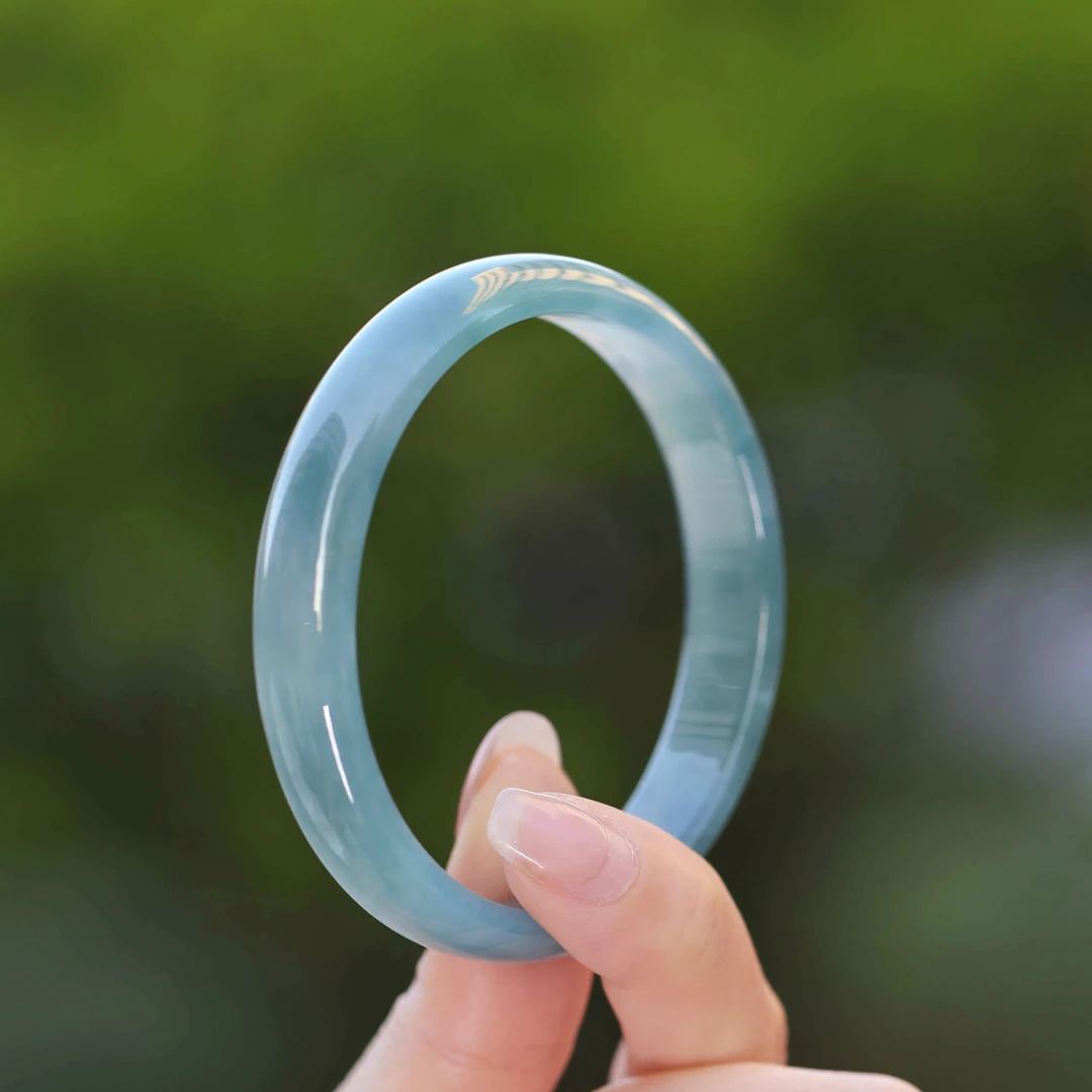 高定设计新款天然A货翡翠高冰正圈手镯气质简约百搭 KBR50511003