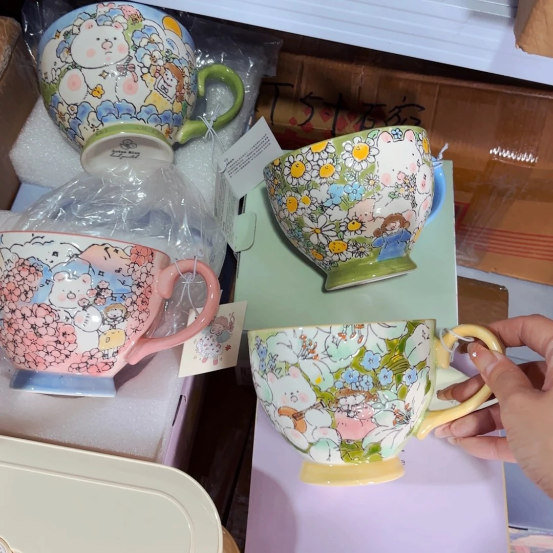 陶瓷蓝家重工兔子浮雕马克杯一个礼盒装颜色备注