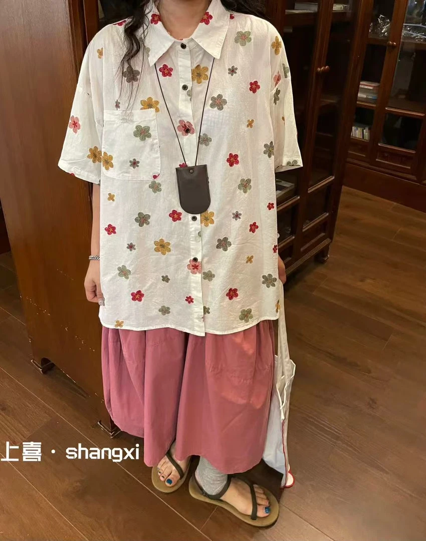 叨叨推荐款 YQ#5895#日系彩色花朵衬衣 X