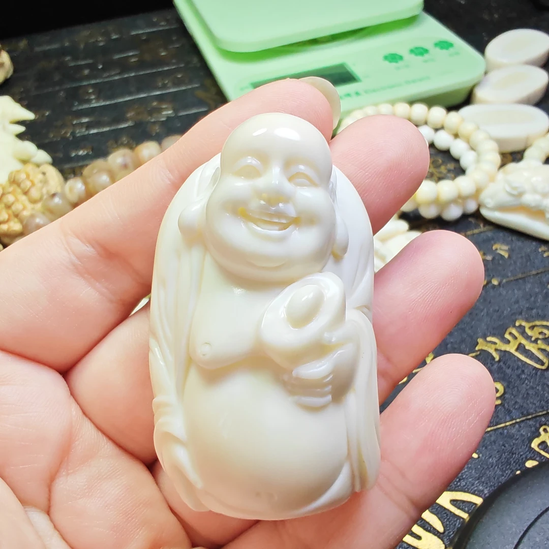 猛犸牙润嘴弥勒佛手把件吊坠gr8