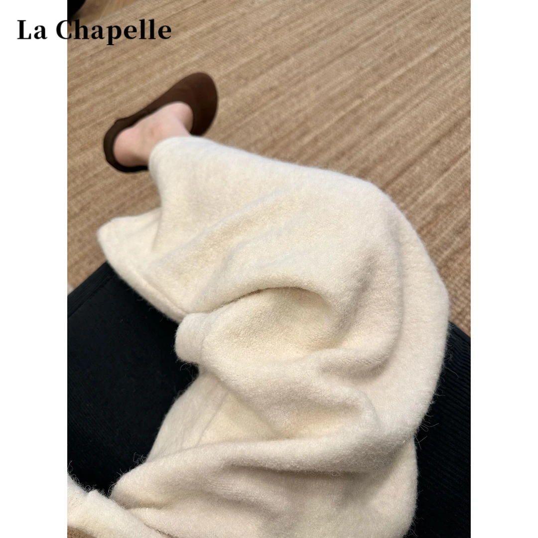 拉夏贝尔软糯阔腿加绒裤子女秋冬加厚新款高腰慵懒直筒糯米裤子