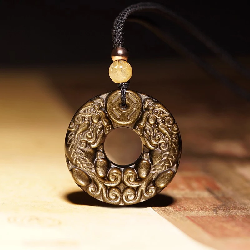 黑曜石双貔貅吊坠招财平安扣项链女貔情侣挂坠小众珠宝精致饰品