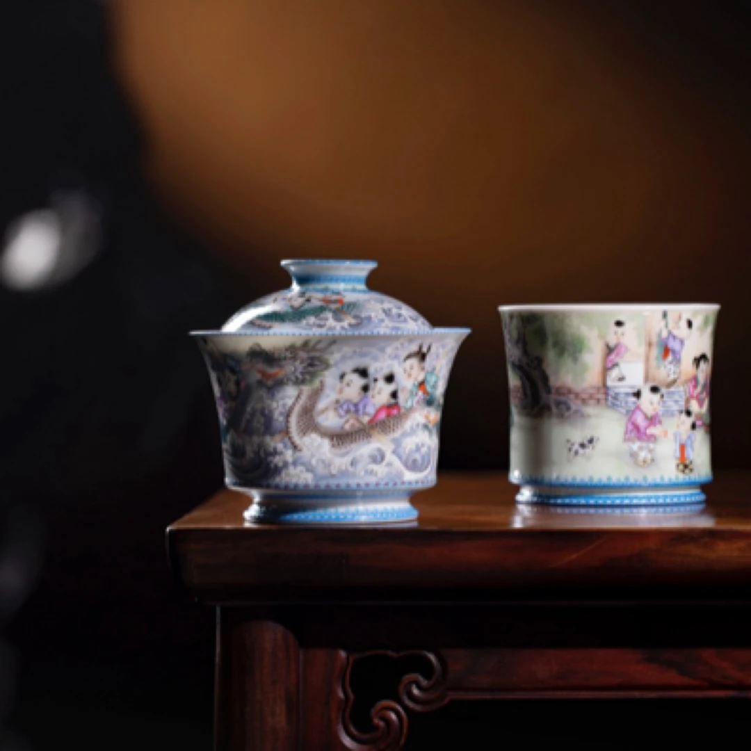 艺林堂藏珍系列粉彩端午安康套组【景德镇全手工茶具】