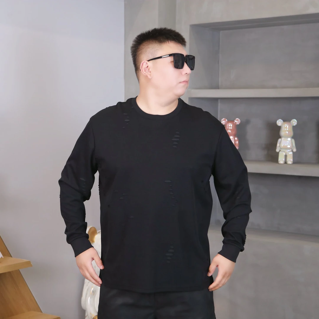 大码男装秋季新款破洞打底衫 72667