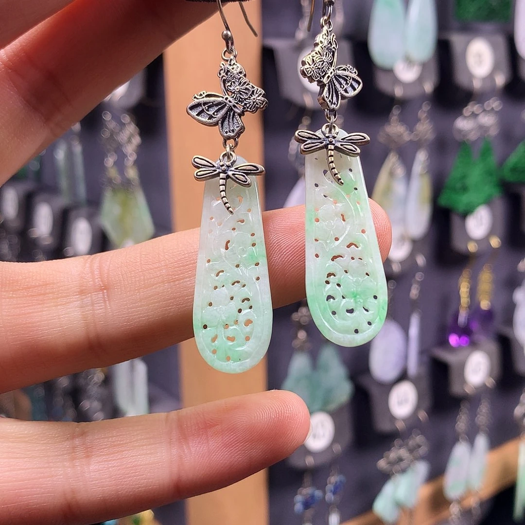 银S925镶嵌翡翠耳饰