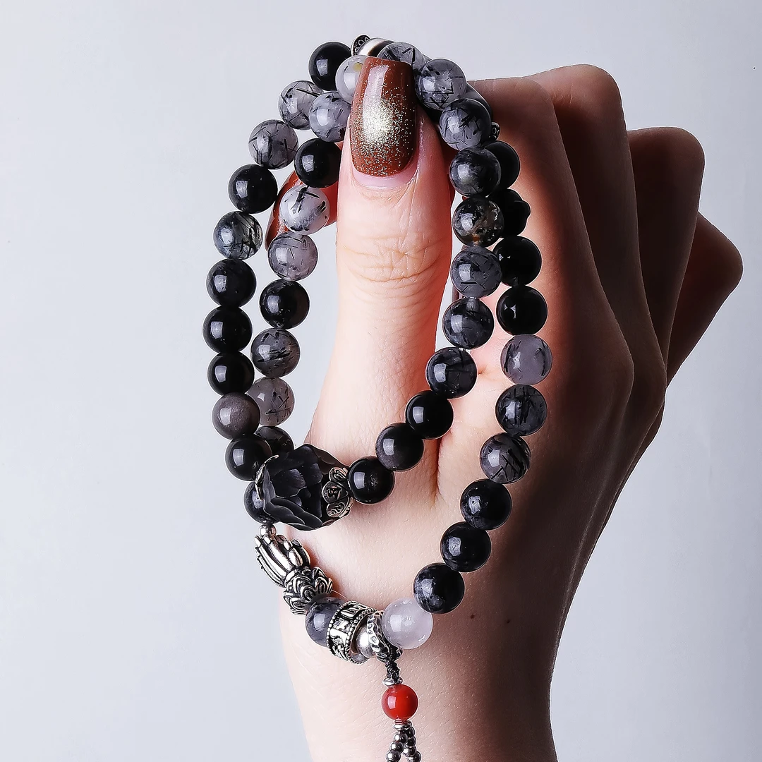 925银手链 大头姐 <泼墨山水>密林祈祷黑白串珠手链S08630