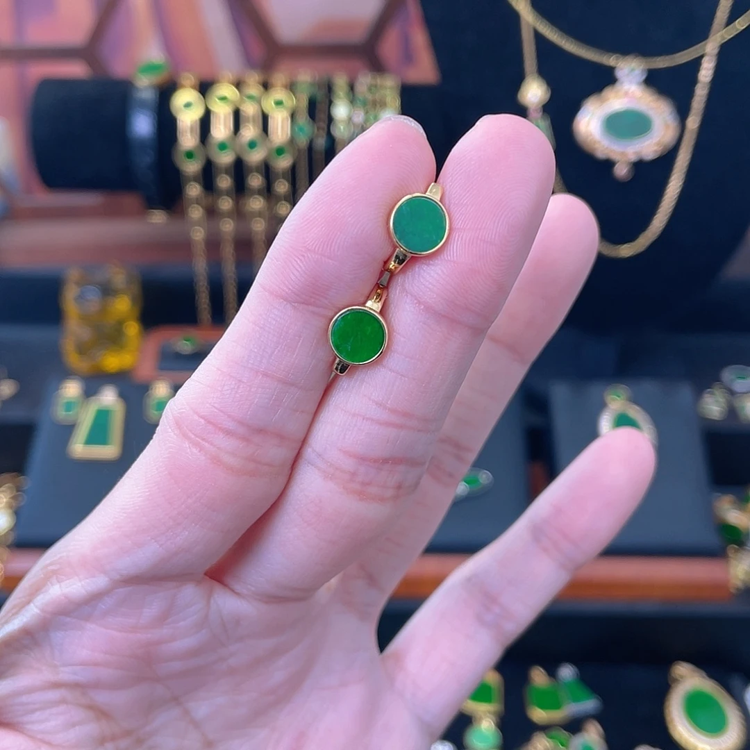 翡翠银S925镀金镶嵌耳饰耳包