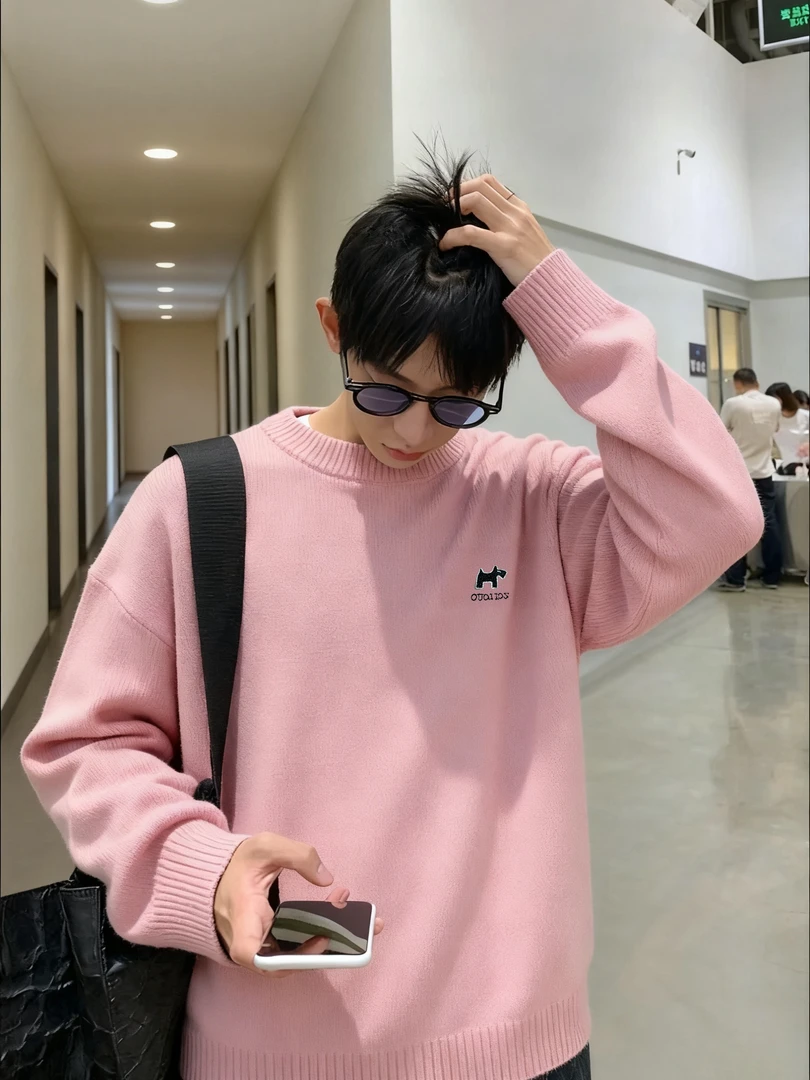 【2401-粉色】青少年秋冬潮品圆领毛衣