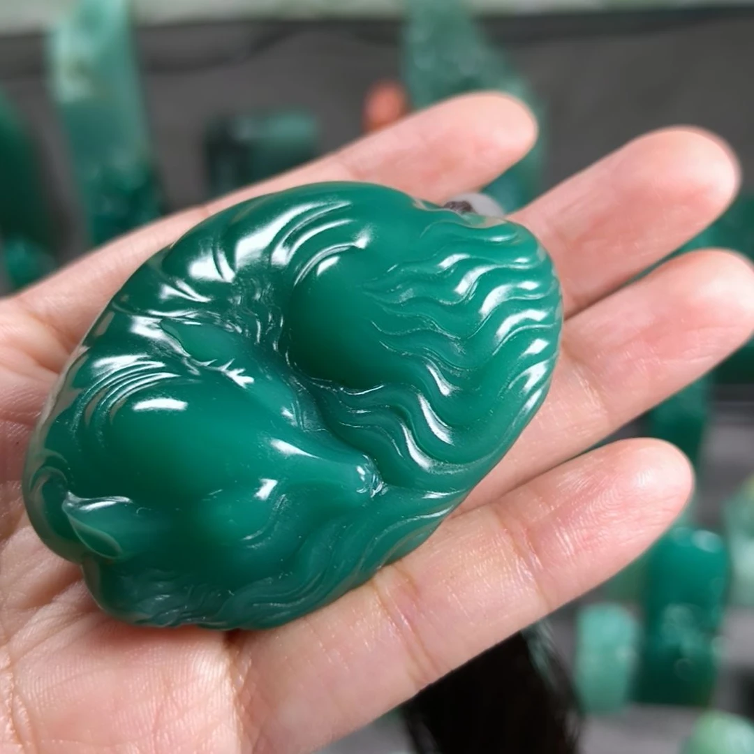 昌化石印石雅安绿睡狸摆件1