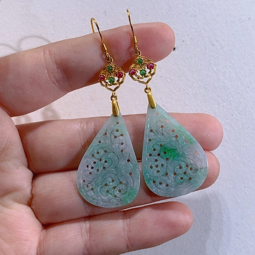 【闪购商品】银S925镀金镶嵌翡翠耳饰