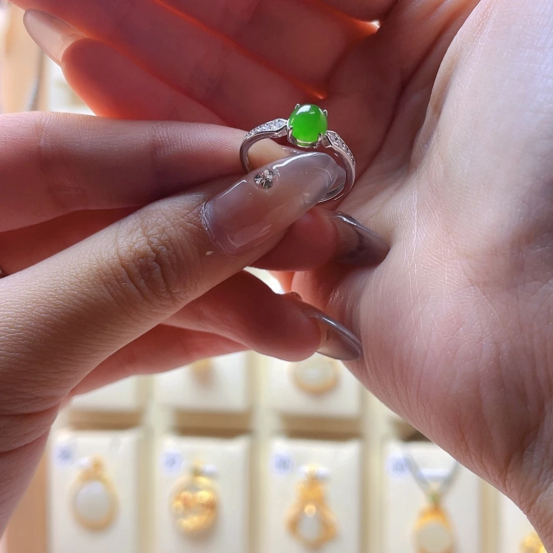 和田玉戒指银S925镶嵌