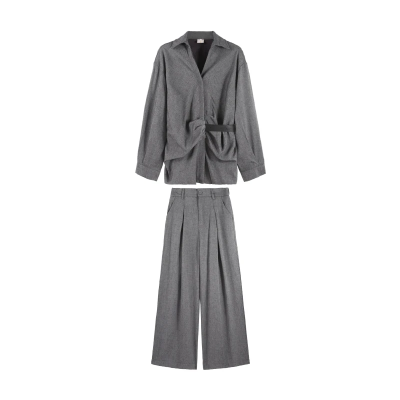 「巴黎腔调」2025春季法式褶皱收腰系带两件套HBZC917523