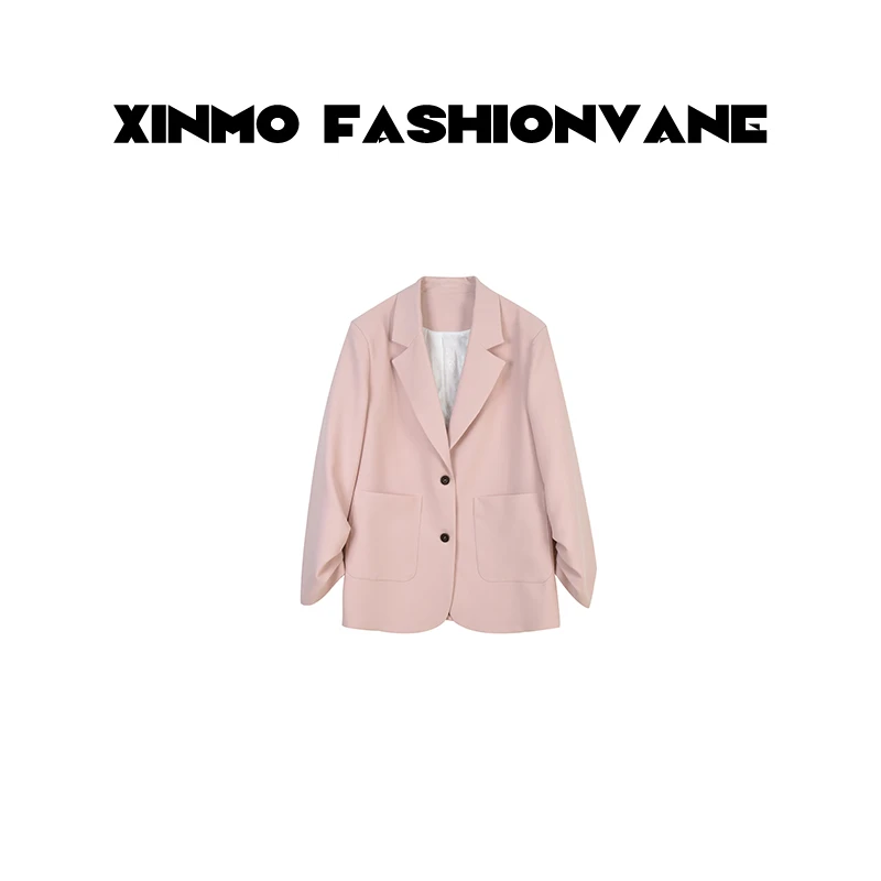 【XINMO】韩系气质时尚百搭长袖粉色西装外套C01060505