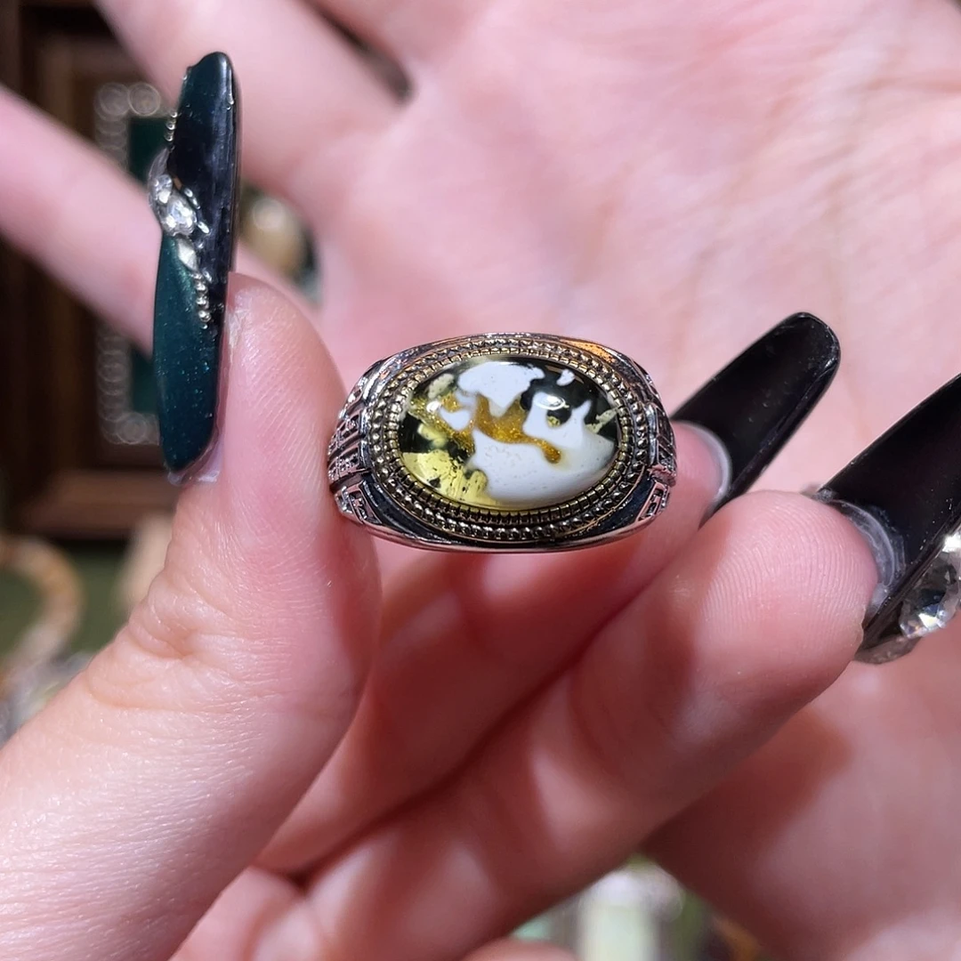 菲***a琥珀银S925镶嵌戒指