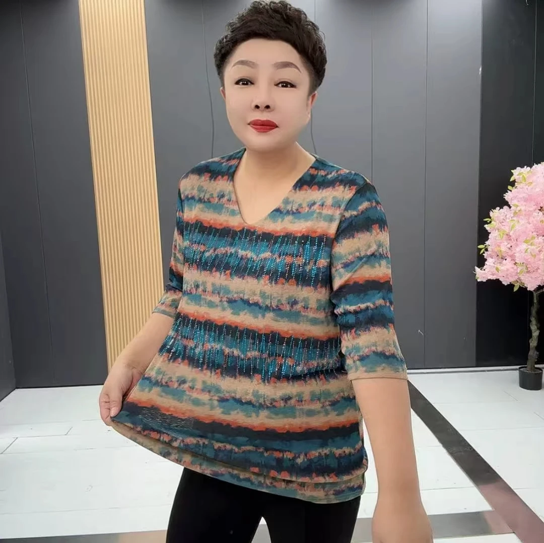 2989春季洋气妈妈装减龄印花宽松时尚中年小衫上衣