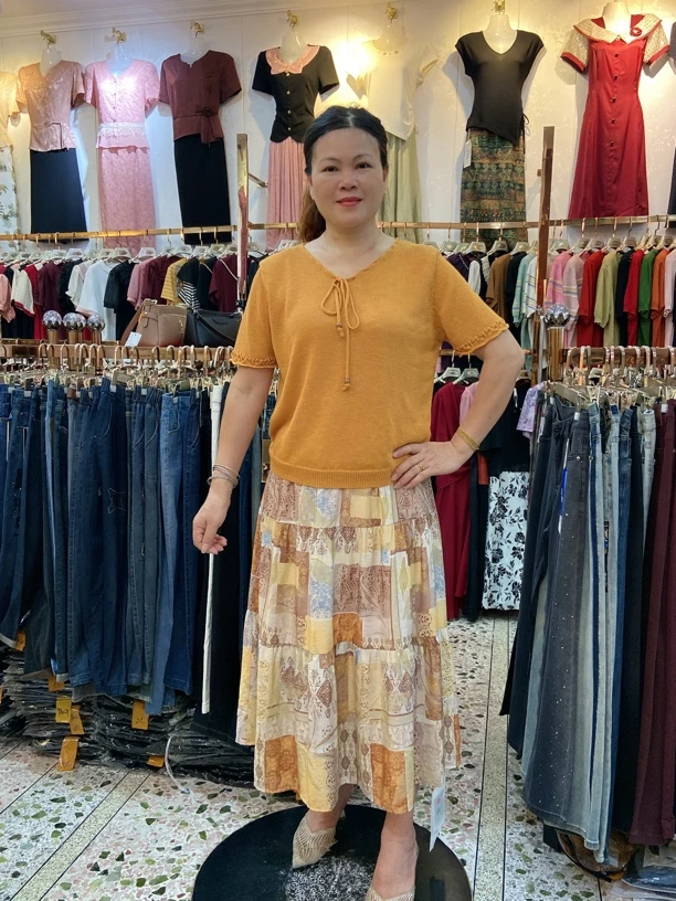 YF！520#夏冰丝针织上衣搭配拼色印花裙套裙