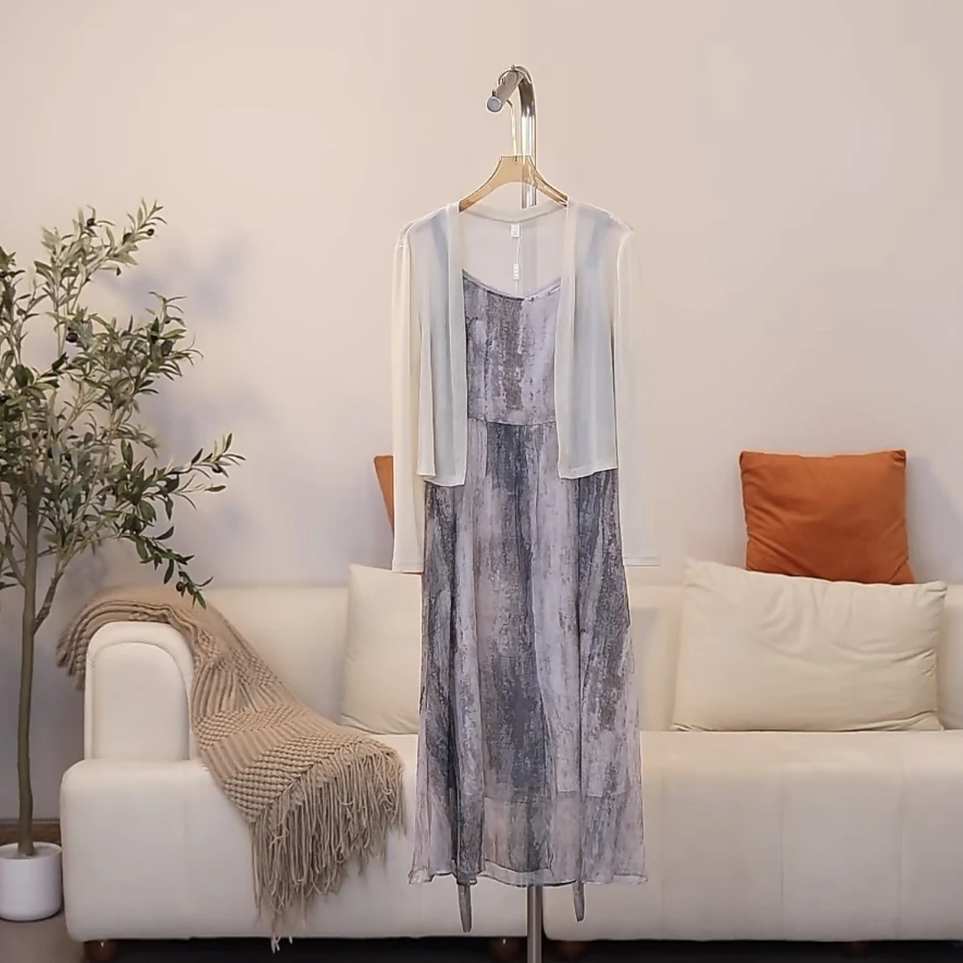 【曼姐定制】2025夏季时尚套装设计师轻熟风极简风长裙紫色24C117