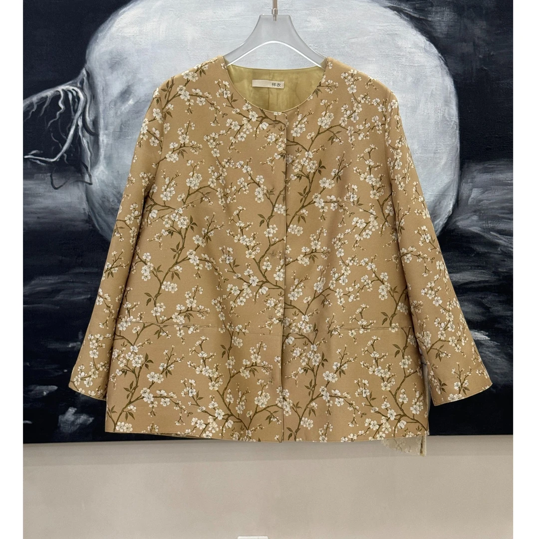【黄心儿】金底梅花32姆米重磅丝毛印花外套---HXR0181