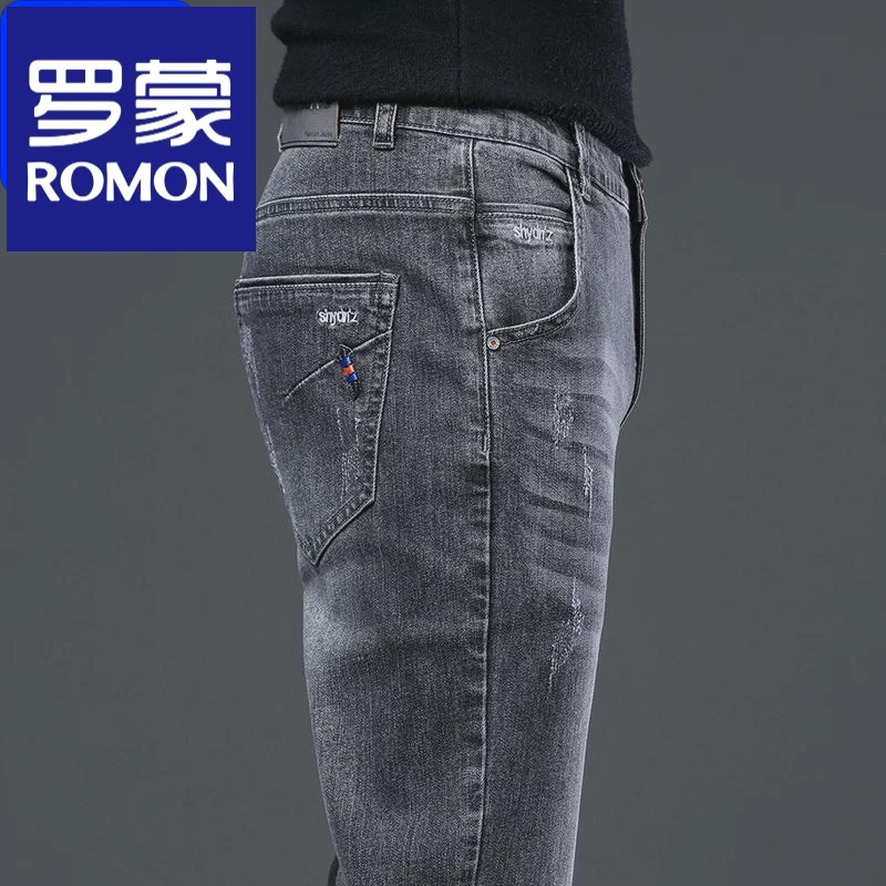 罗蒙牛仔裤男士修身小脚裤春秋季年新款潮流青年长裤子男