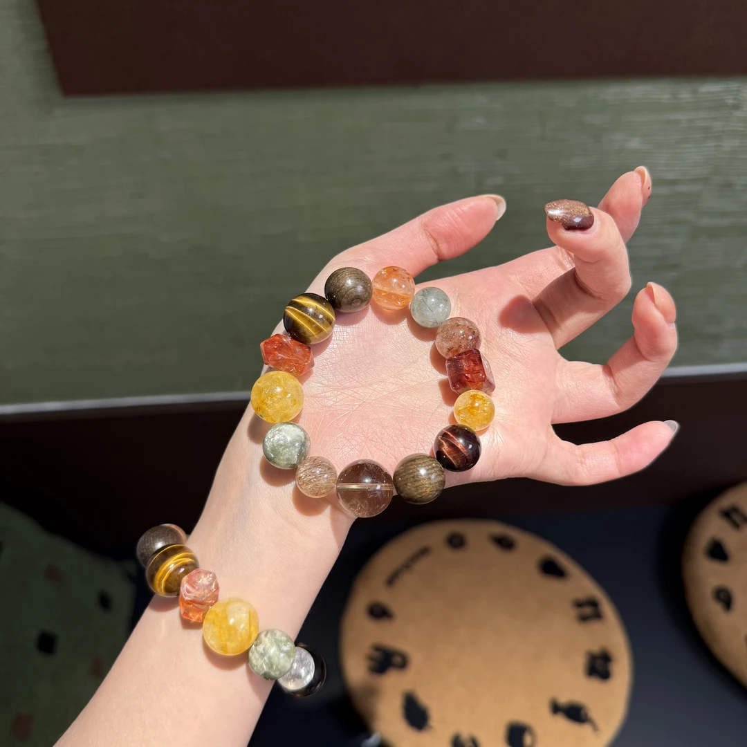 C*大地甜饼*红胶花双尖方糖水晶多宝手串 多样性发其一