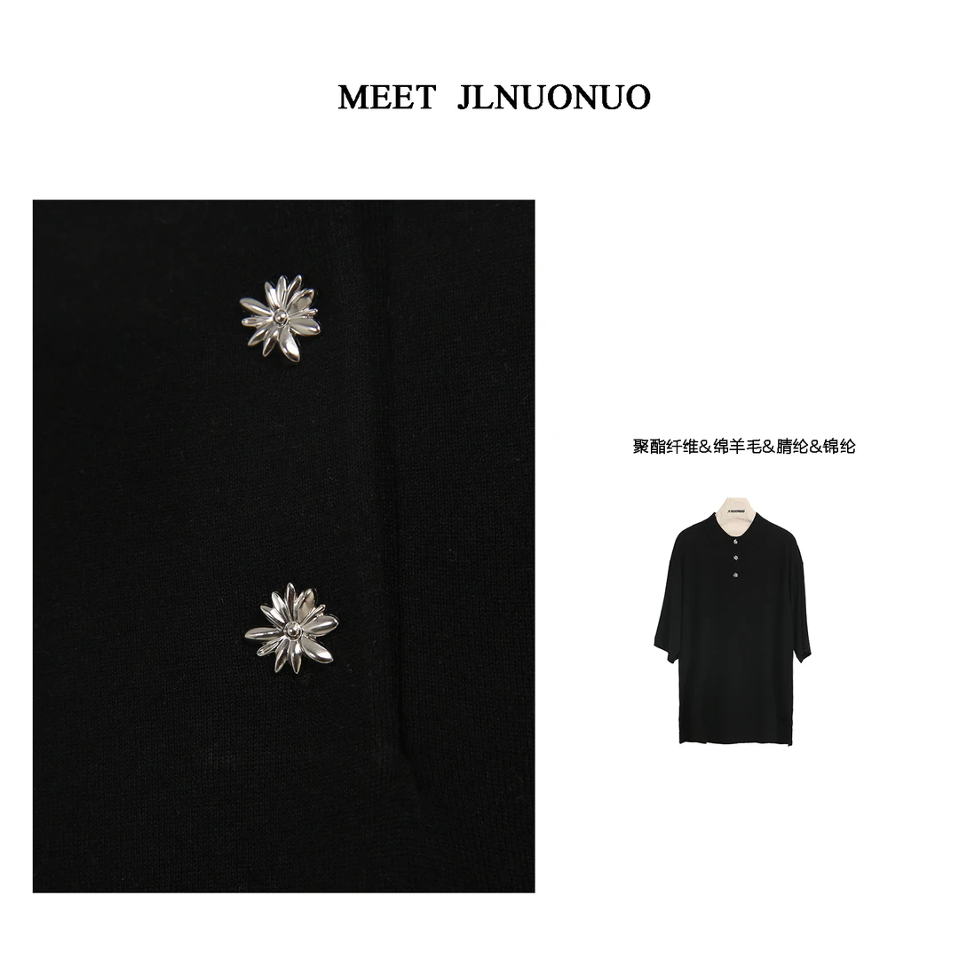 JLNUONUO   多角花复古扣羊毛混纺polo衫