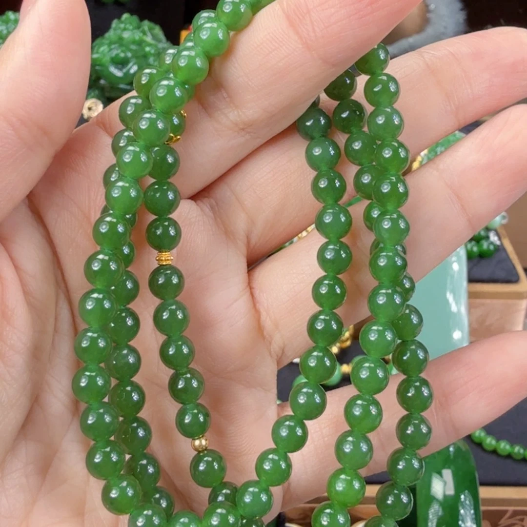 和田玉（碧玉）项链18K金镶嵌