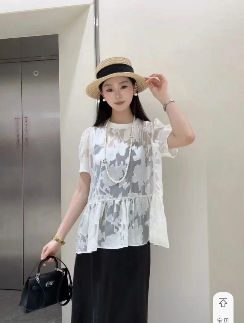 SS深圳南油高端女装欧洲站2025夏季新款女装欧货时尚提花短袖上衣