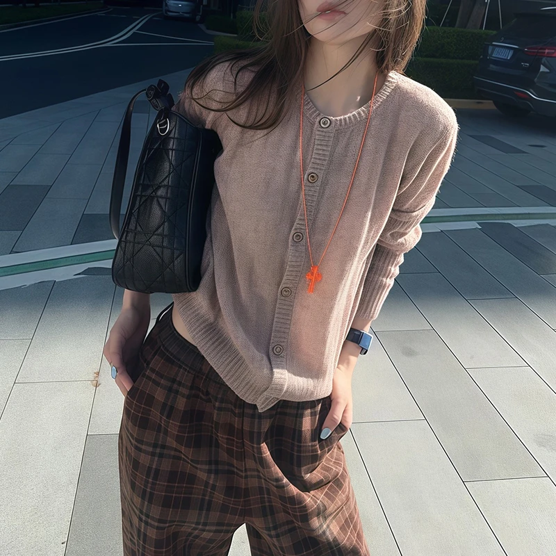 韩系洋气慵懒风粉色麻花毛衣女秋季新款软糯高级感针织开衫外套潮