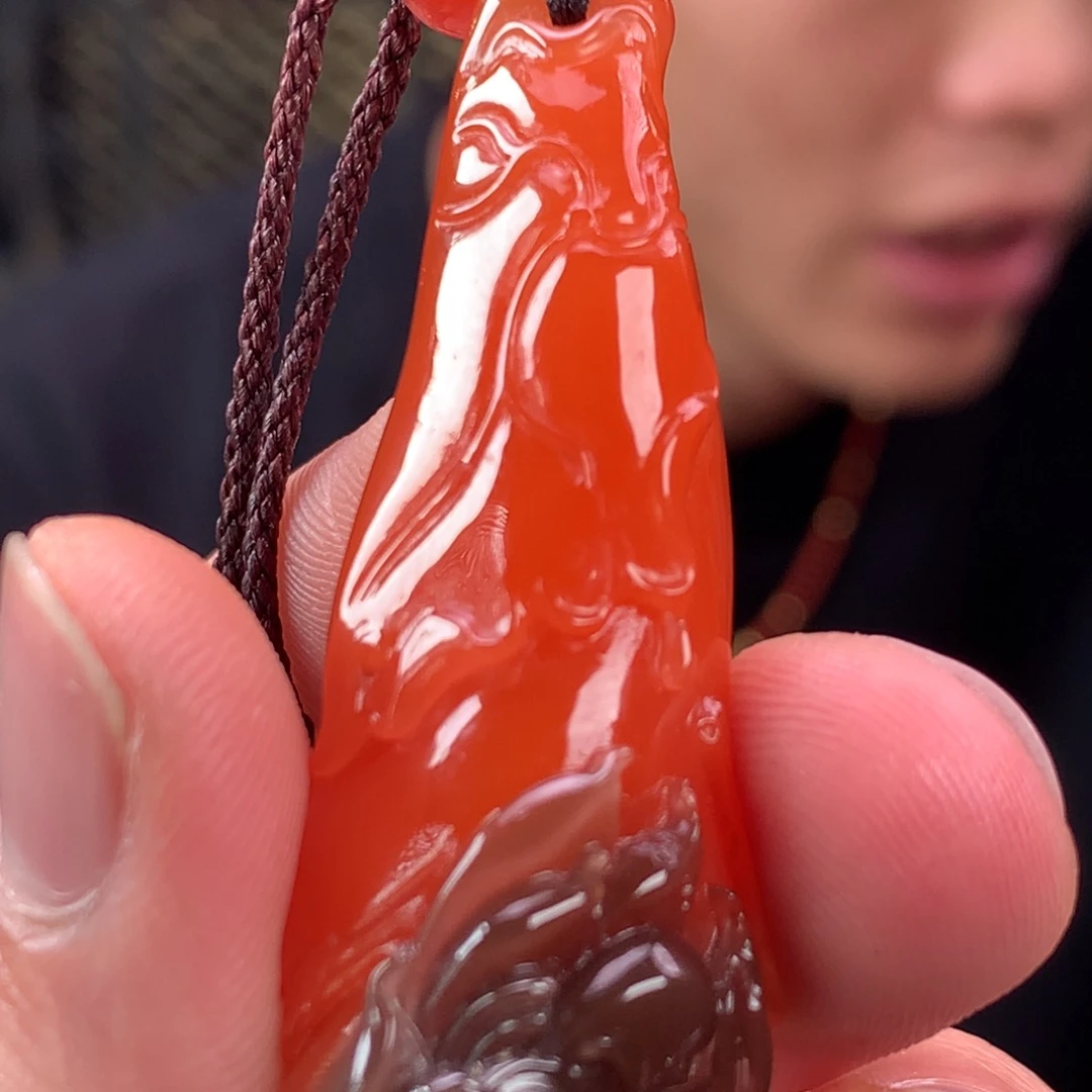 未镶嵌南红玛瑙南红玛瑙黑莲吊坠