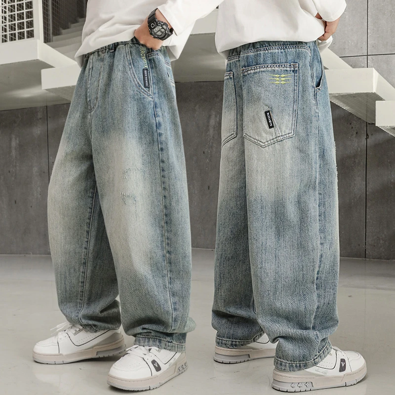 儿童牛仔裤春秋新款男童裤子2025春季男孩直筒宽松初中生12岁15潮