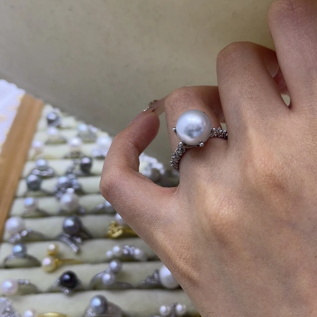 戒指海水珍珠银S925镶嵌