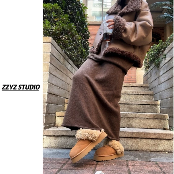 【ZZYZ】“暖冬叙事”复古两面穿羔羔毛外套韩系加厚加绒机车夹克