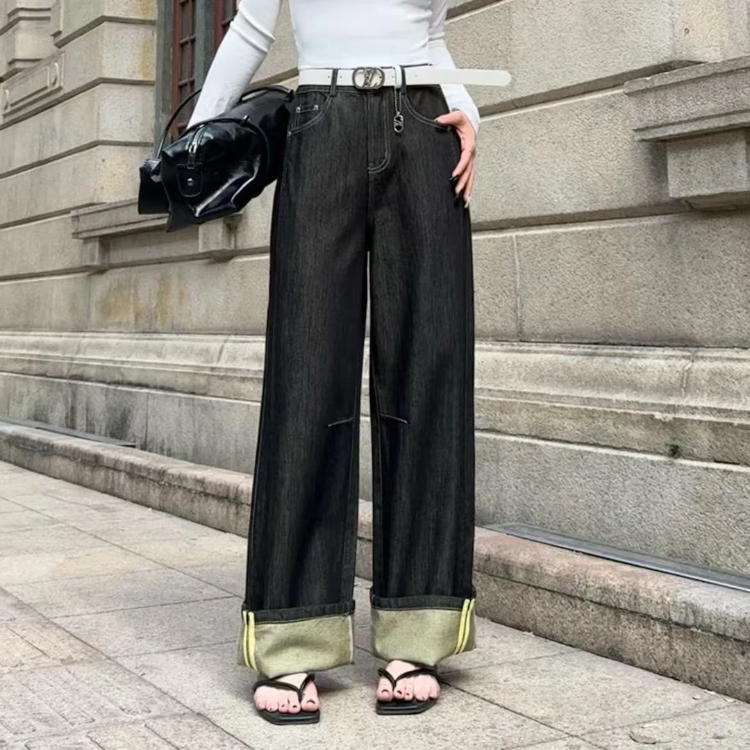 温柔瑶-JUYU#复古设计感高腰韩版拖地裤#88009（裤长106cm 腰围66）