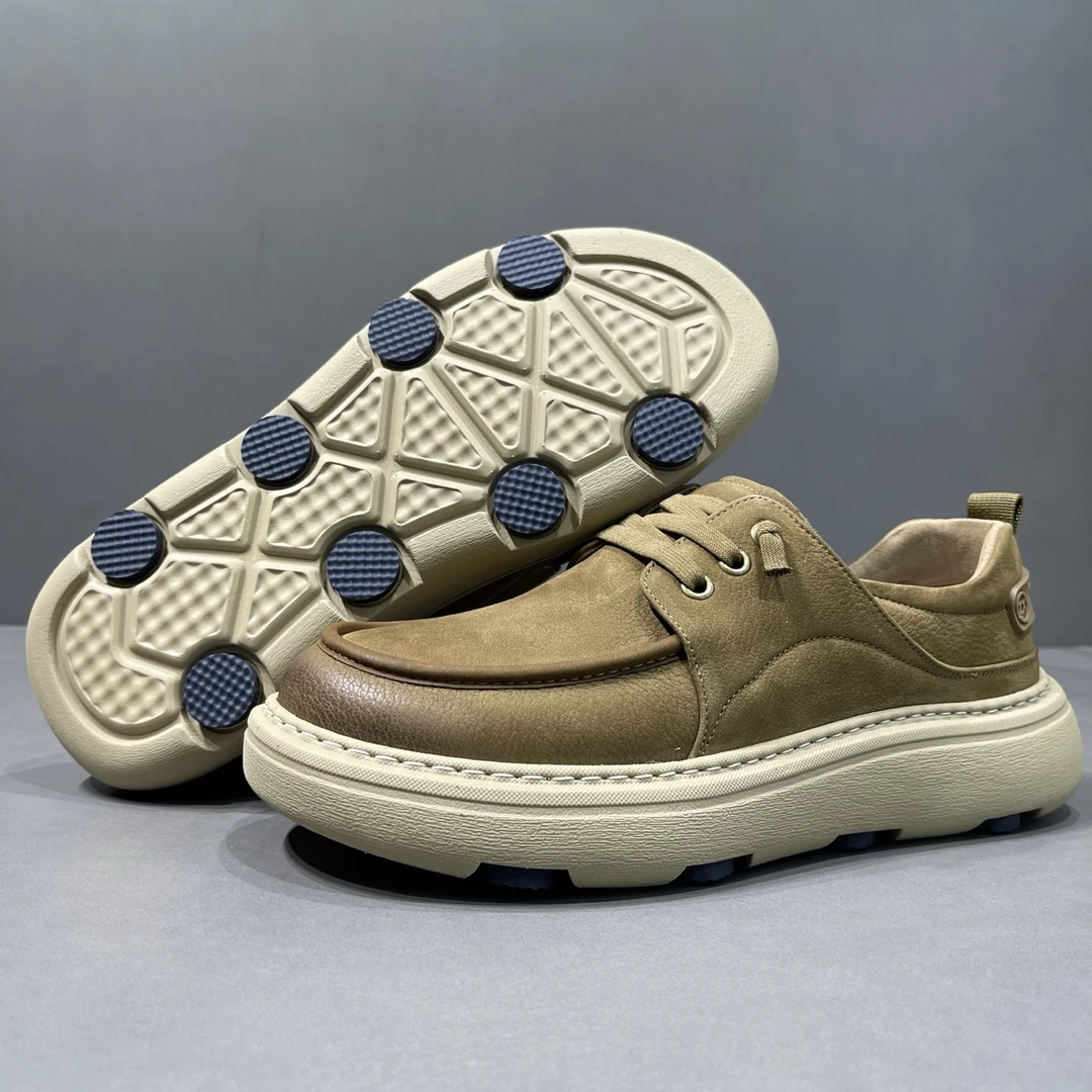 欧丽龙品牌男鞋头层牛皮大头磨砂皮休闲厚底超轻一脚蹬面包懒人鞋