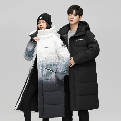 稻草人新款秋冬季男士羽绒服休闲大衣时尚潮流中长款渐变加厚过膝