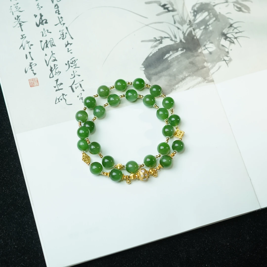 【碧凝】和田玉*手串*18k金镶嵌（备注手围）