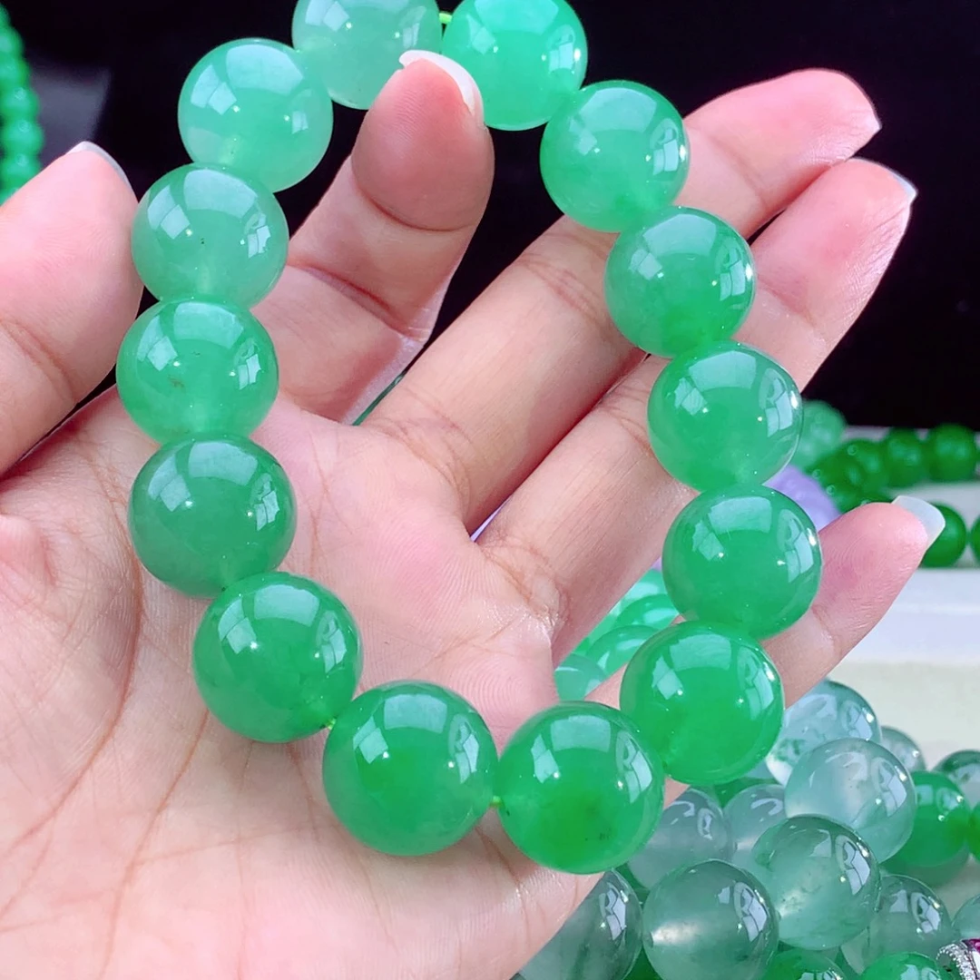 未镶嵌手链翡翠天然翡翠缅甸a货冰绿手串大卡16