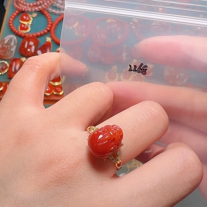 南红玛瑙银S925镶嵌戒指