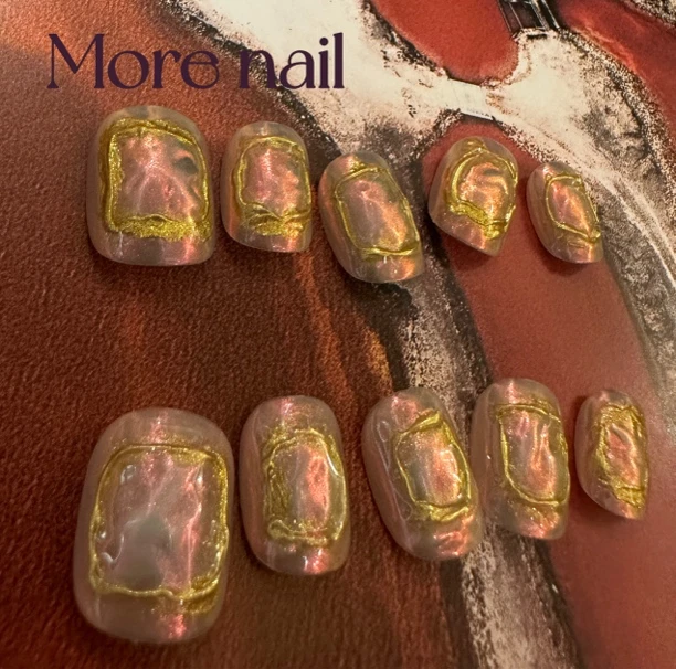 超仙的～云霞原创设计师款金边纯手工穿戴甲镭射超闪幻彩光泽