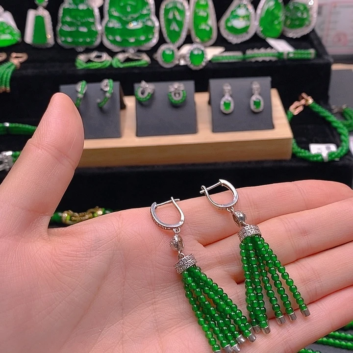 翡翠银S925镶嵌手链耳环