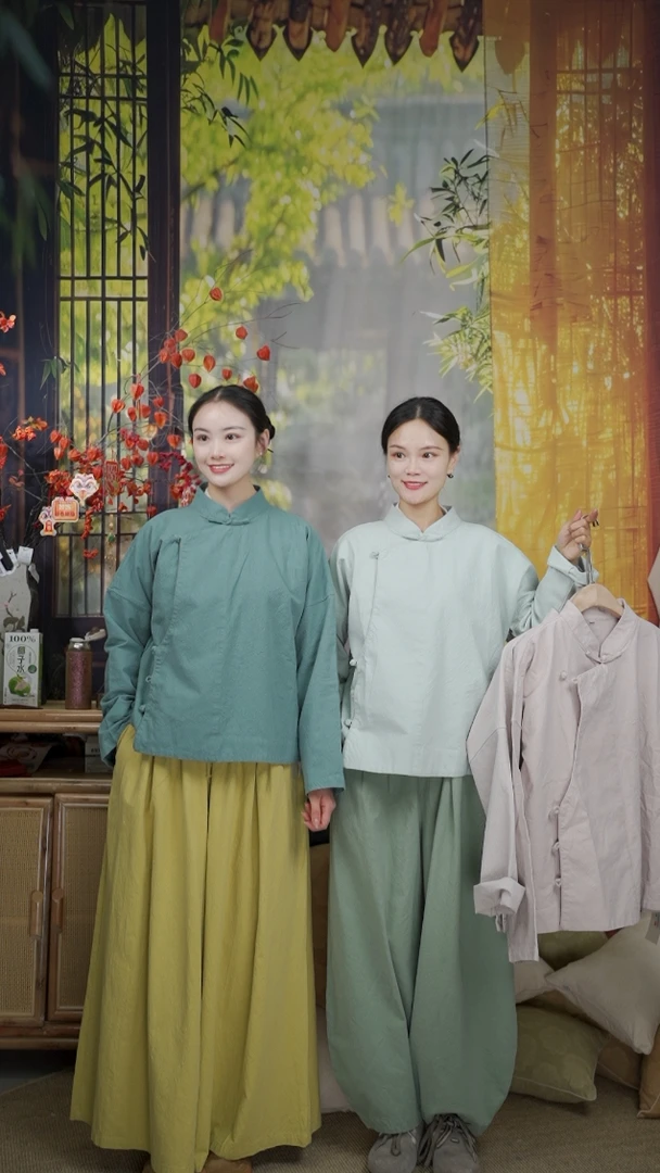 七初的布衣  12支单层书香气质葡萄扣斜襟上衣