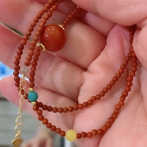 南红玛瑙合金项链