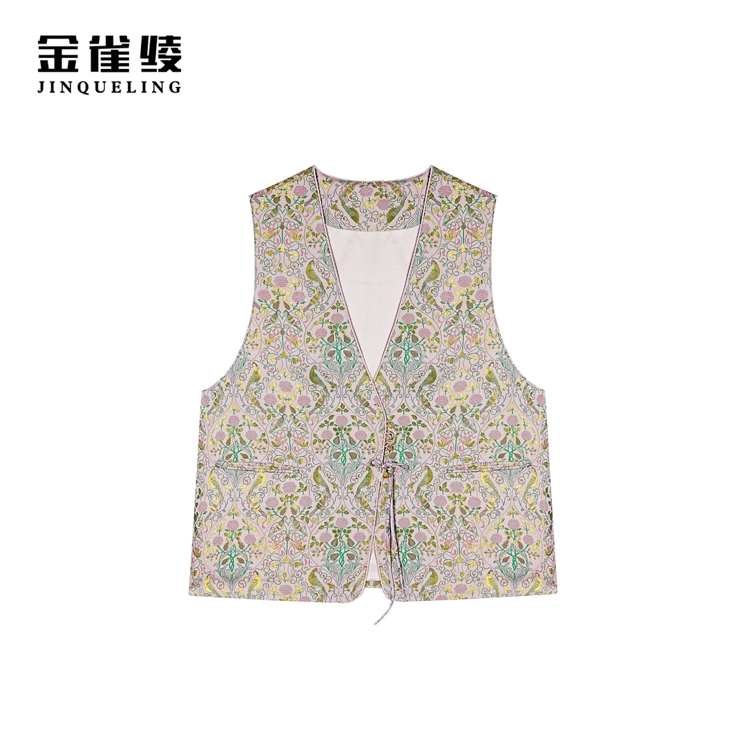 金雀绫【五彩翟鸟】100桑蚕丝新中式提花宽松马夹SZA1T062