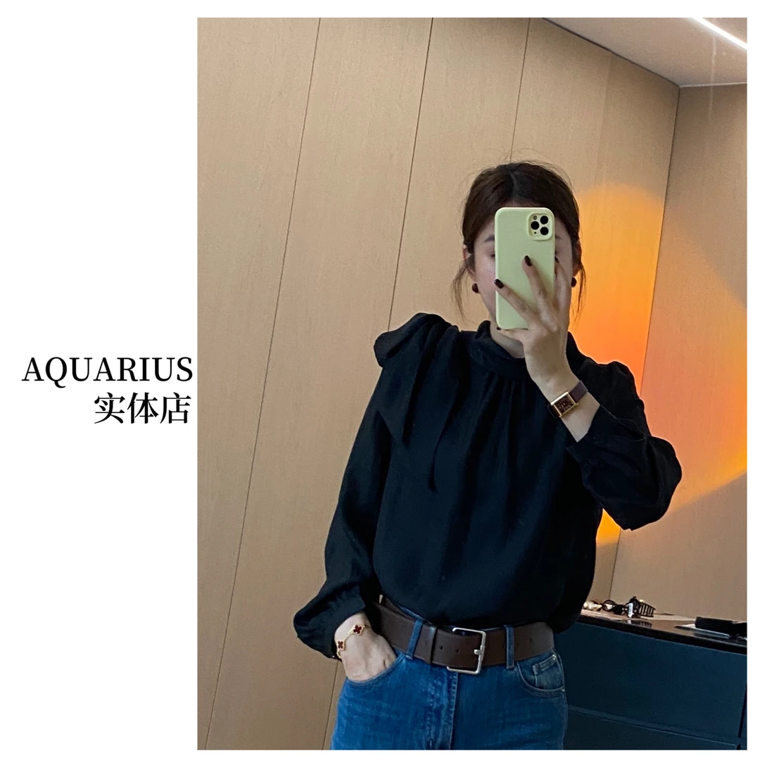 【AQUARIUS 】（人间白月光）韩系飘带长袖衬衫6975