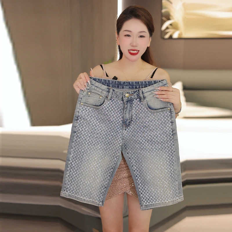 夏季新款轻奢高定男士五分短裤时尚满钻工艺潮流百搭修身弹力中裤