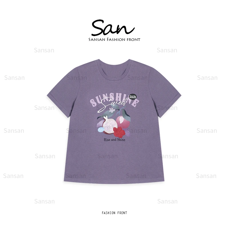 【SANSAN】紫色简约百搭套头短袖休闲显瘦百搭上衣DY-90343