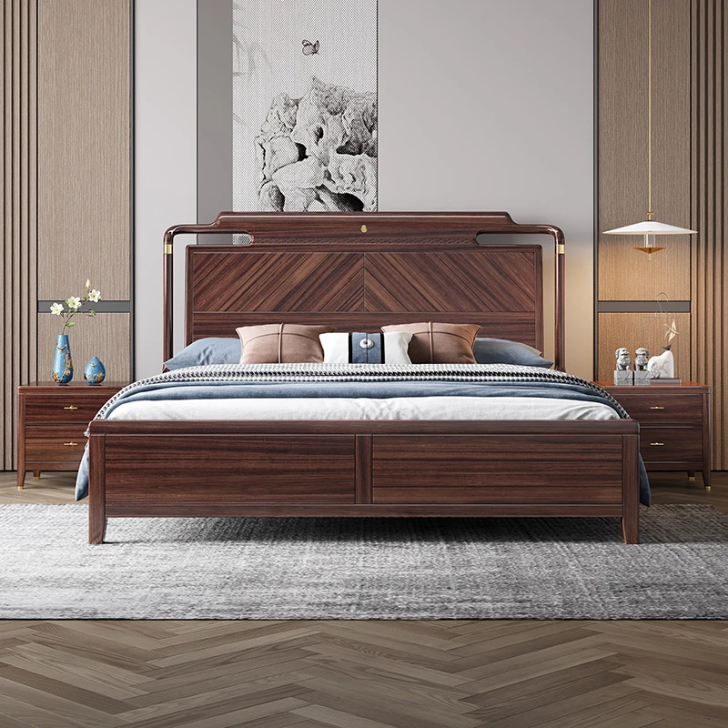 新中式乌金木床现代简约单人主卧双人床轻奢高箱储物家具