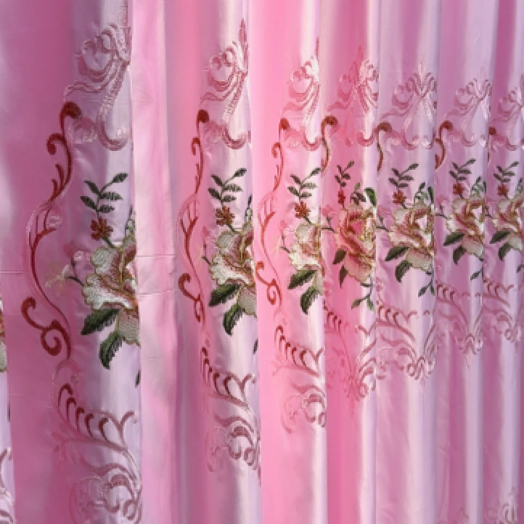 新款粉色棉加丝婚房新房绣花窗帘
