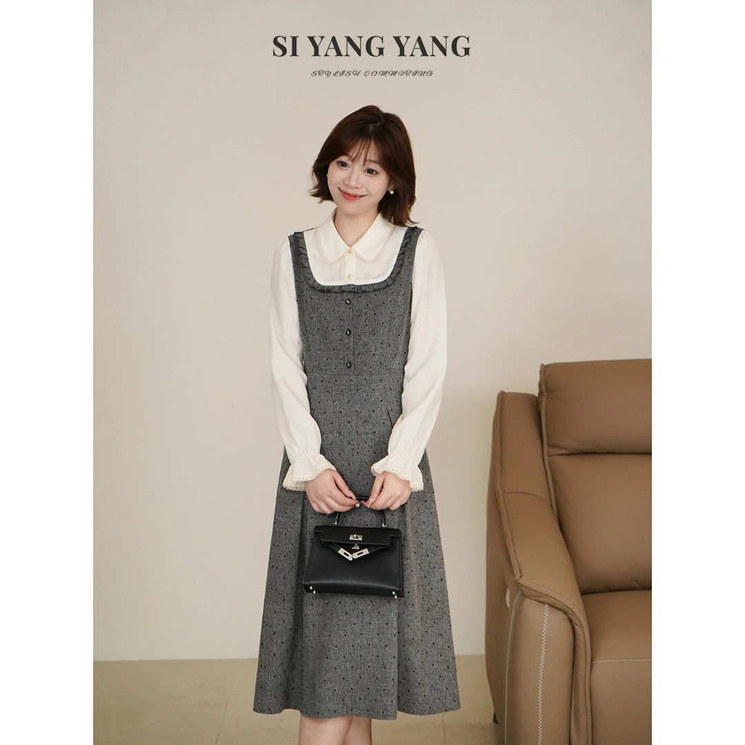 斯洋洋SIYANG植绒波点透气百搭减龄假俩件连衣裙LYQ508B057SYY