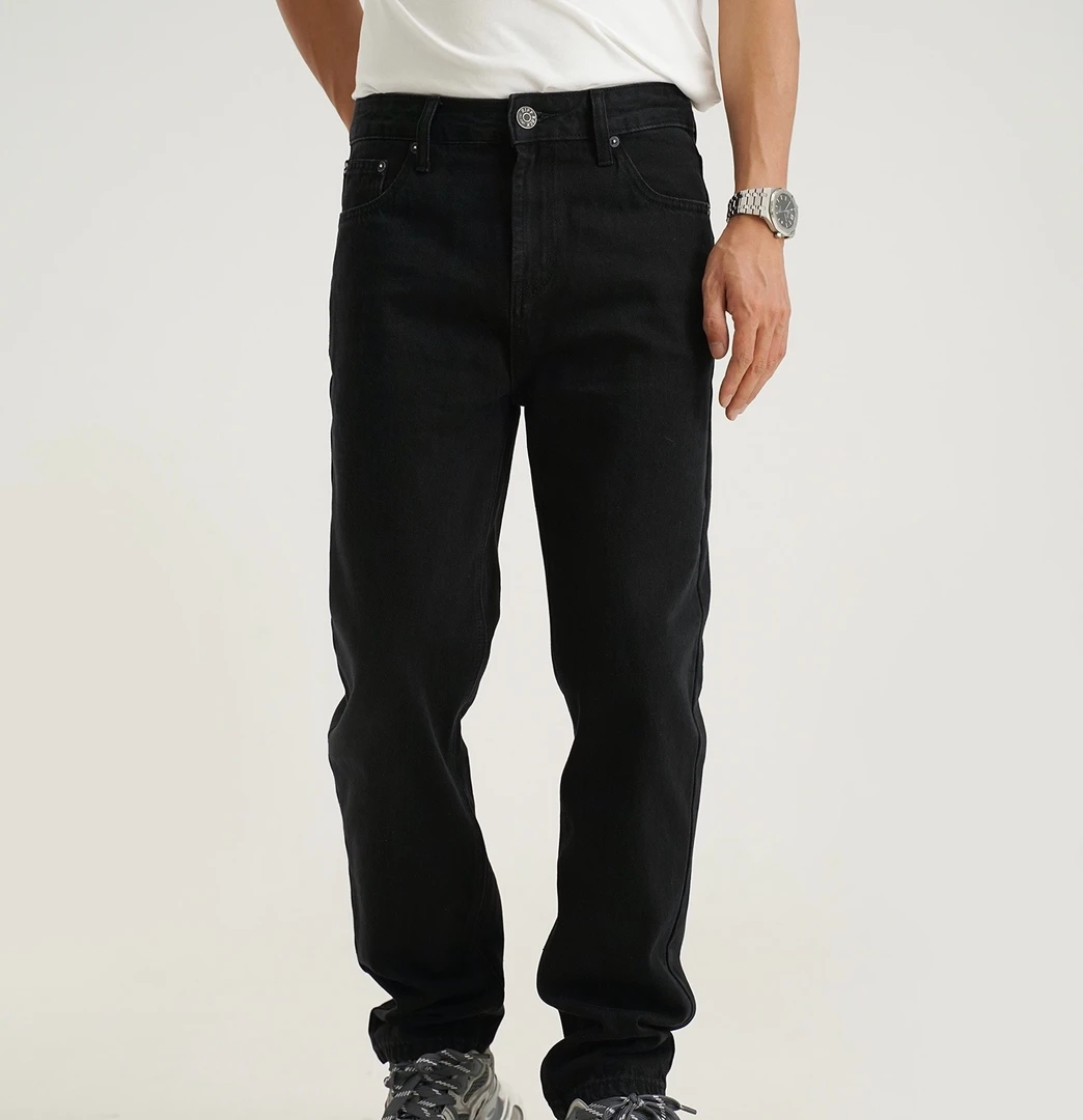 黑色牛仔裤男直筒宽松秋冬款加厚纯棉裤子男士百搭水洗牛仔长裤潮